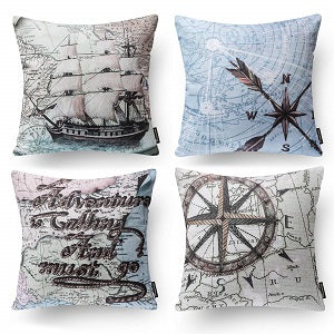 Ocean Series Decorative Throw Pillow Covers, 18" x 18", Set of 4