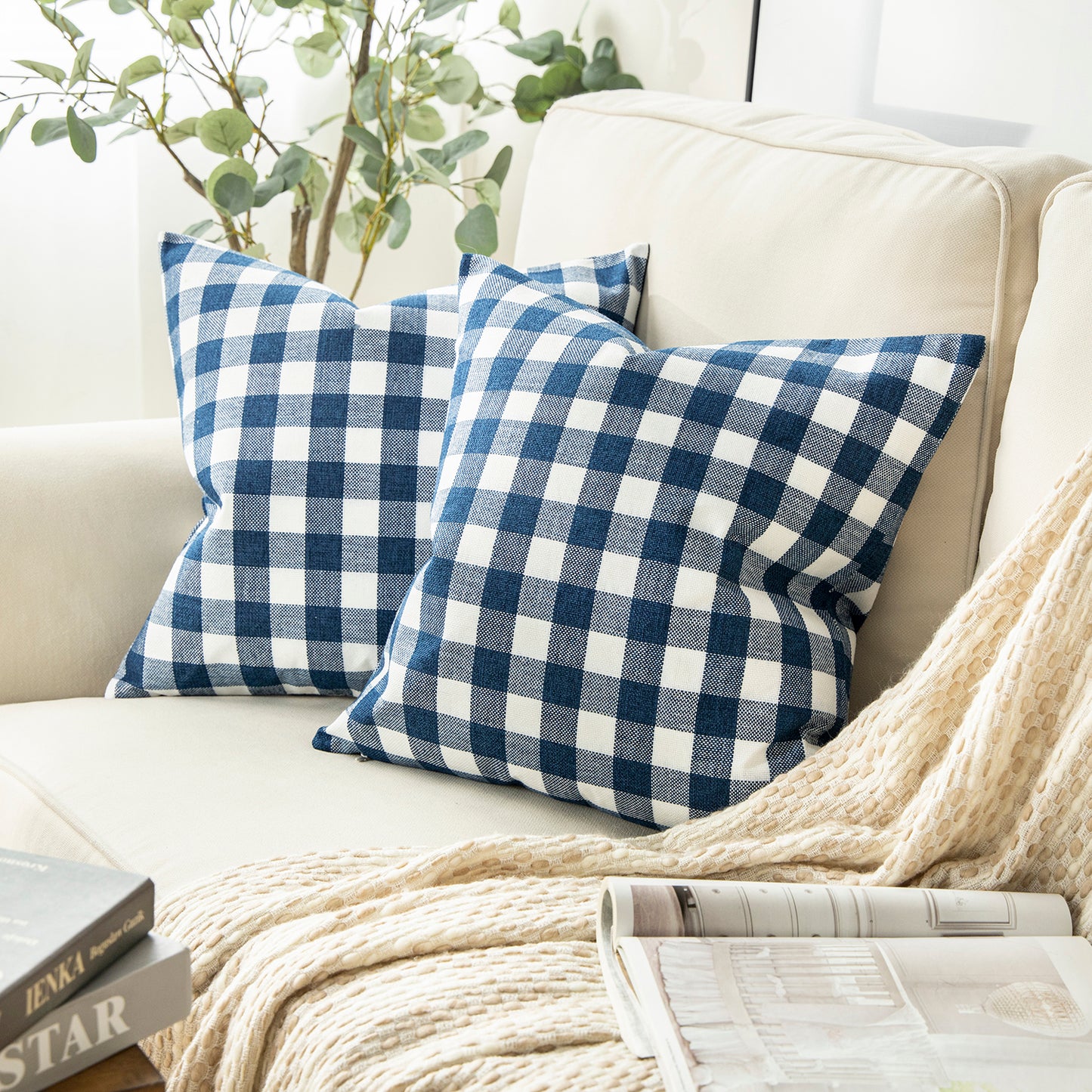 Classic Checkers Series Retro Plaids Square Decorative Throw Pillow Covers, 20"x20'' , 1 Pack Of 2