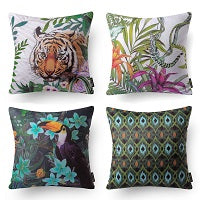 Tropical Series Decorative Throw Pillow Covers, 18" x 18", Set of 4