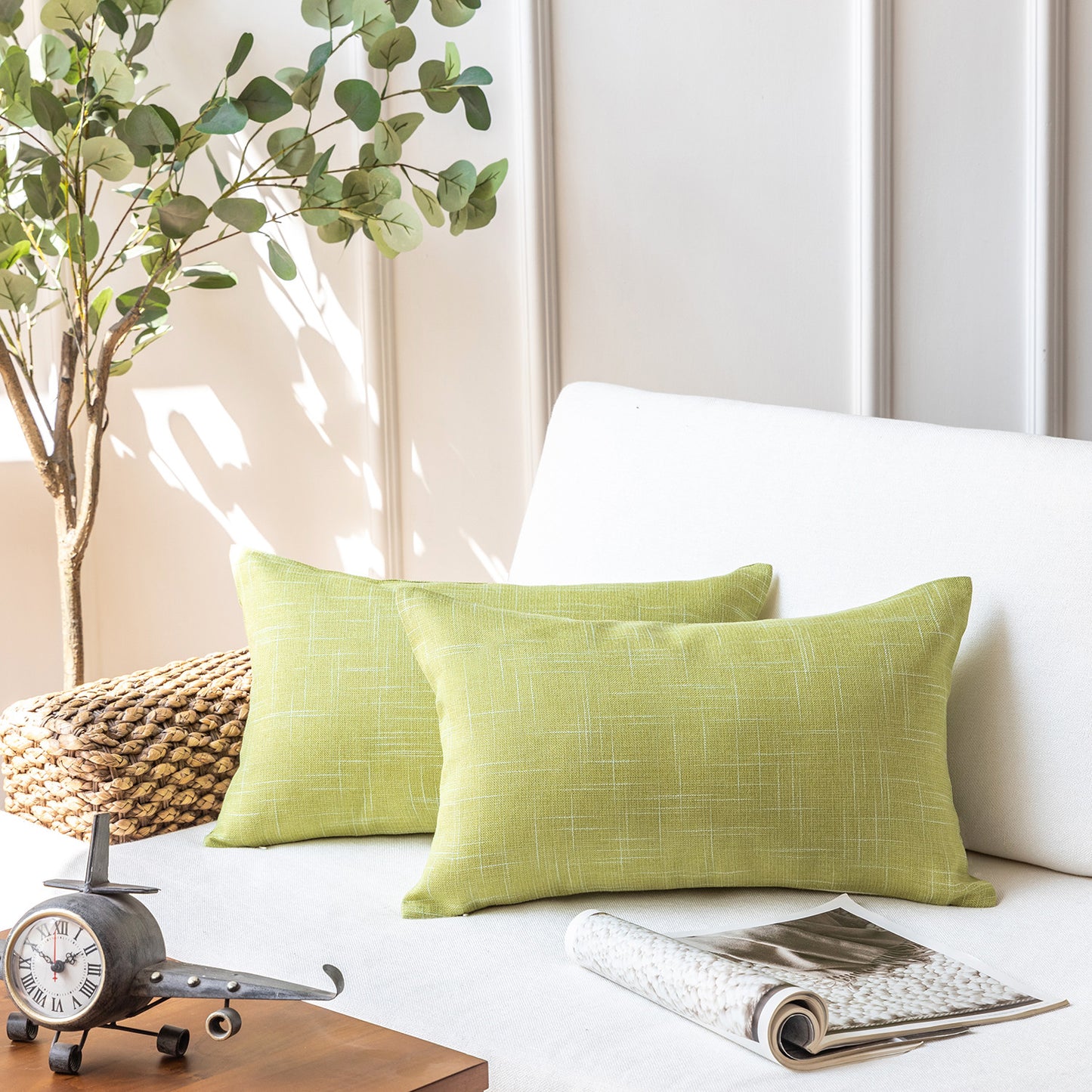Soft Textured Linen Burlap Series Decorative Throw Pillow Covers, 12" x 20", 1 Pack Of 2