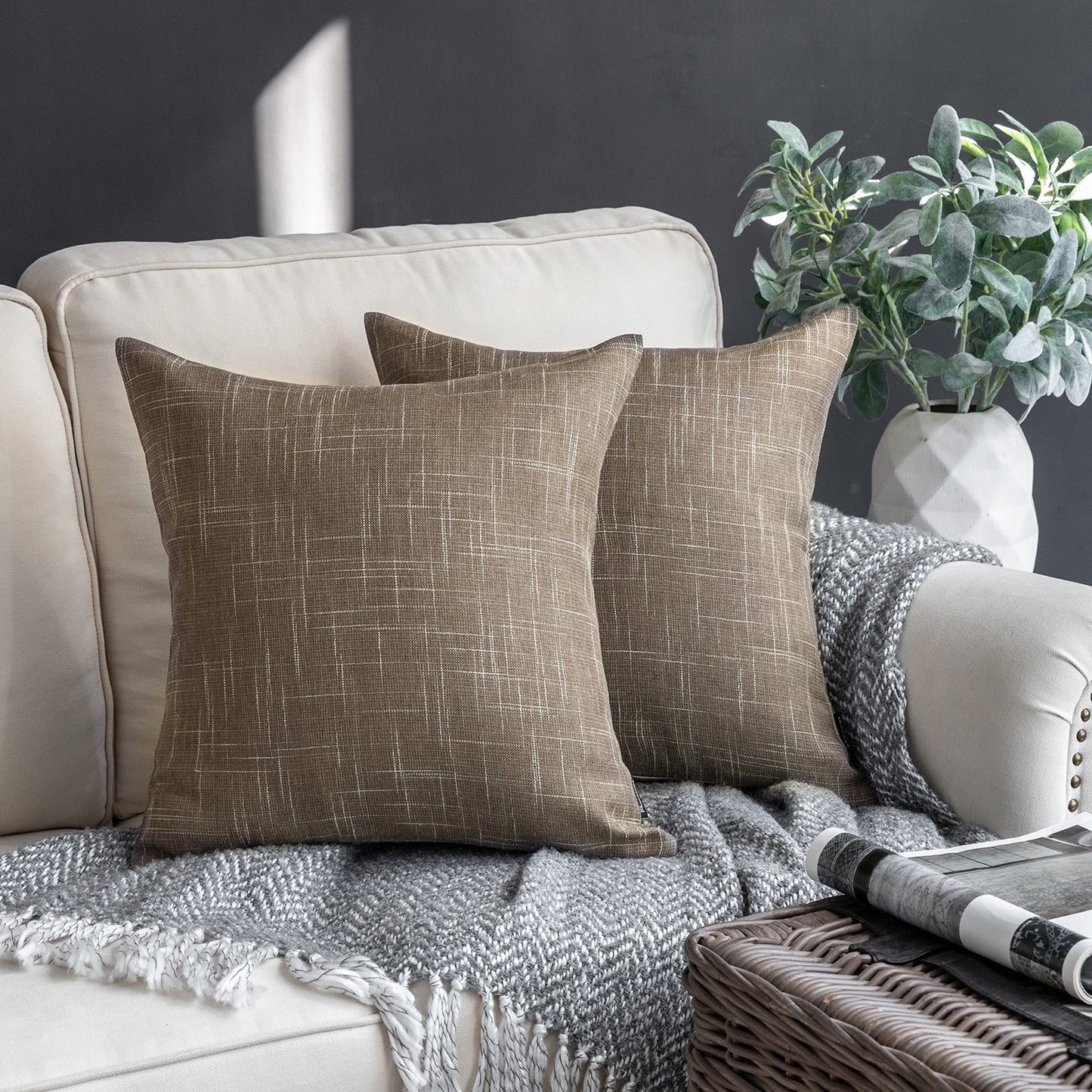 Soft Textured Linen Burlap Series Decorative Throw Pillow Covers, 22" x 22", 1 Pack Of 2