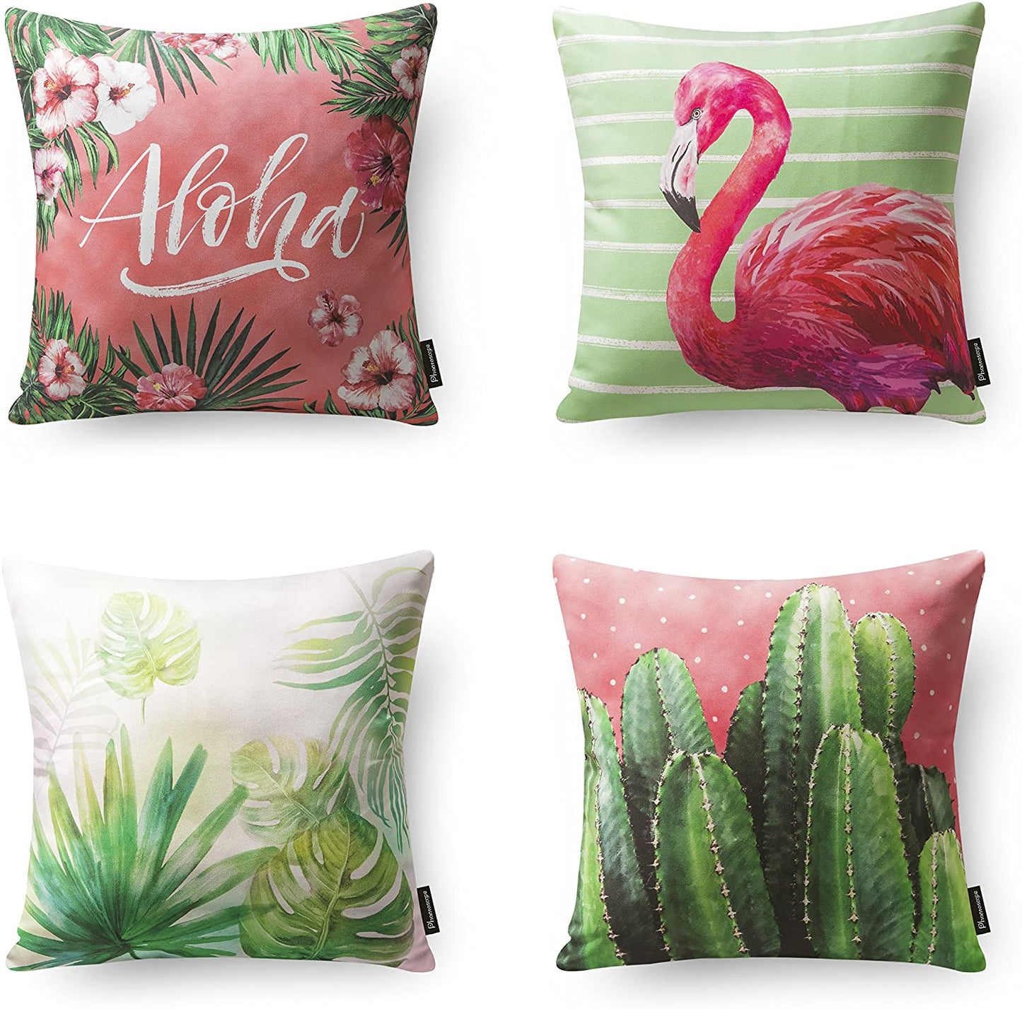 Tropical Series Decorative Throw Pillow Covers, 18" x 18", Set of 4