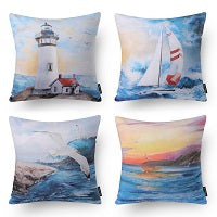 Ocean Series Decorative Throw Pillow Covers, 18" x 18", Set of 4