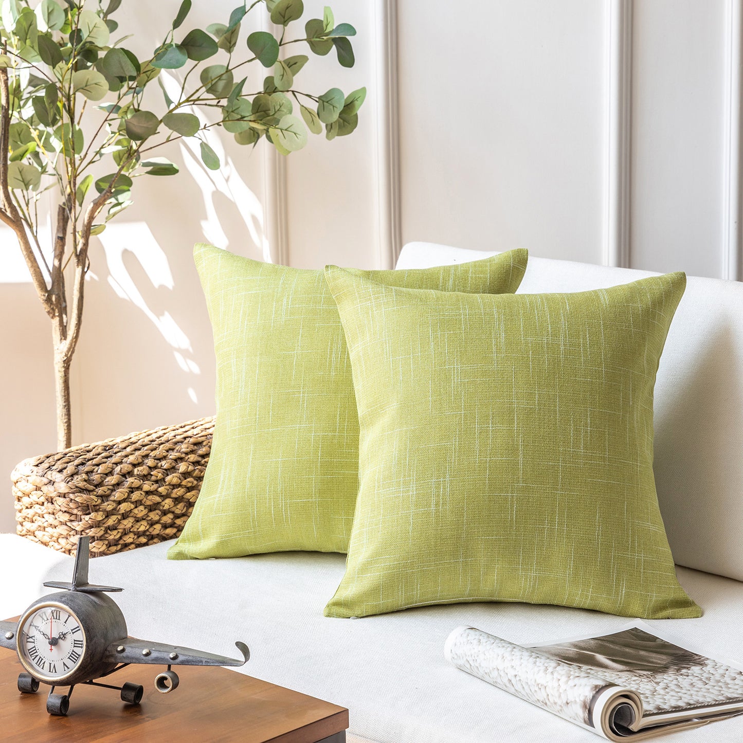 Soft Textured Linen Burlap Series Decorative Throw Pillow Covers, 20" x 20", 1 Pack Of 2