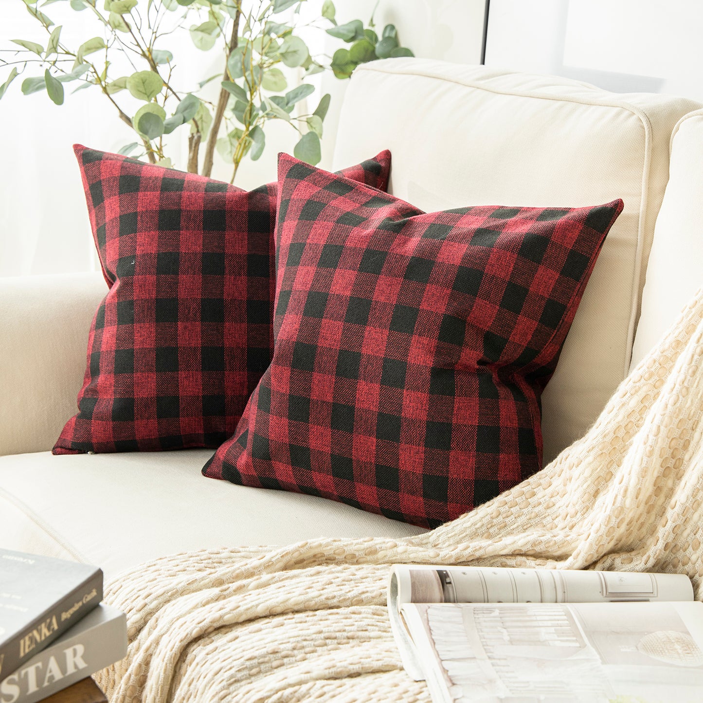 Classic Checkers Series Retro Plaids Square Decorative Throw Pillow Covers, 20"x20'' , 1 Pack Of 2