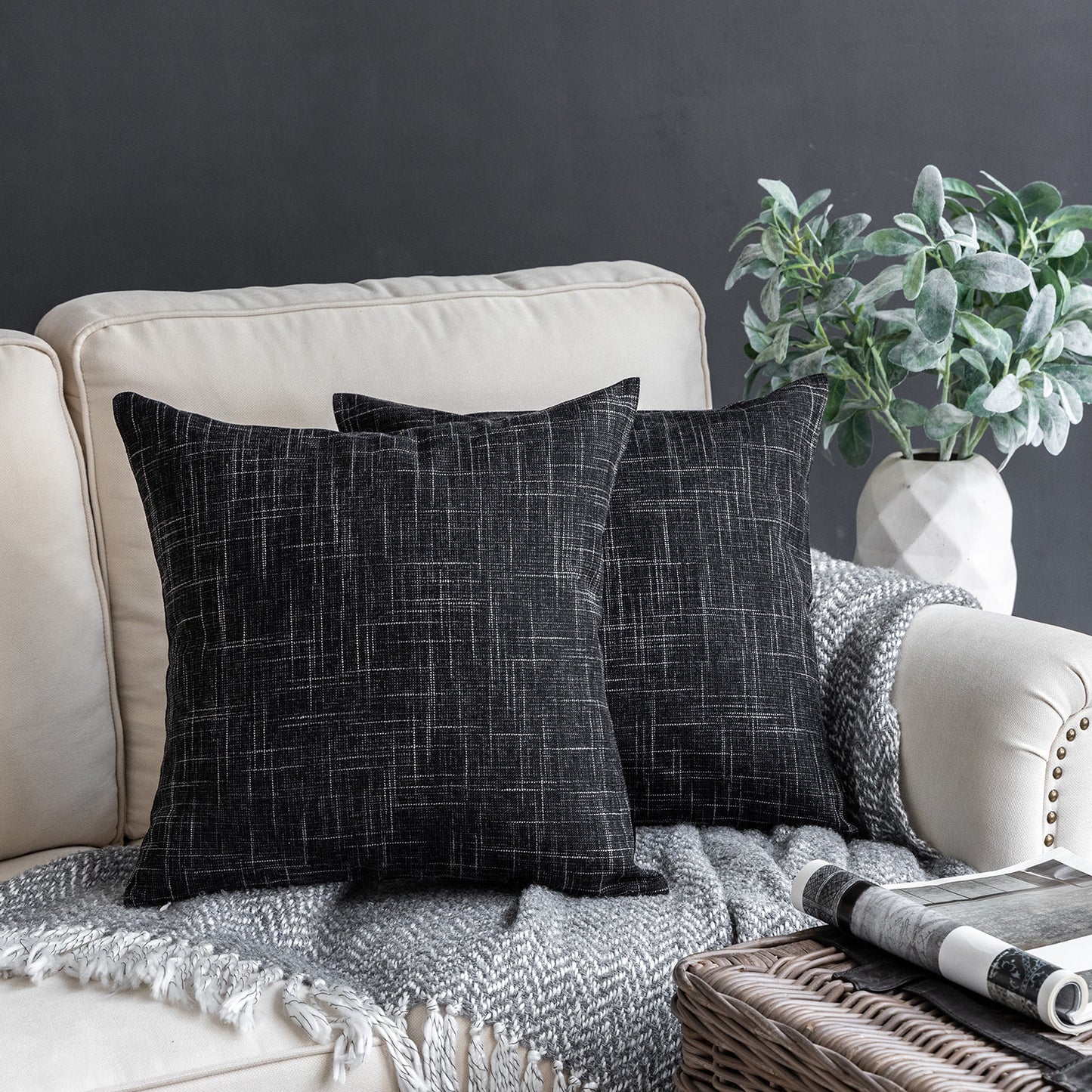 Soft Textured Linen Burlap Series Decorative Throw Pillow Covers, 18" x 18", 1 Pack Of 2