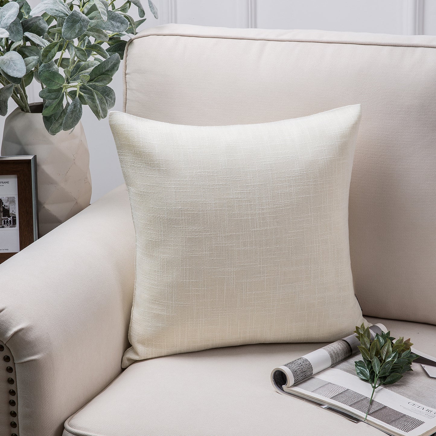 Textural Faux Linen Series Decorative Throw Pillow Covers, 22*22*2,1 Pack Of 2