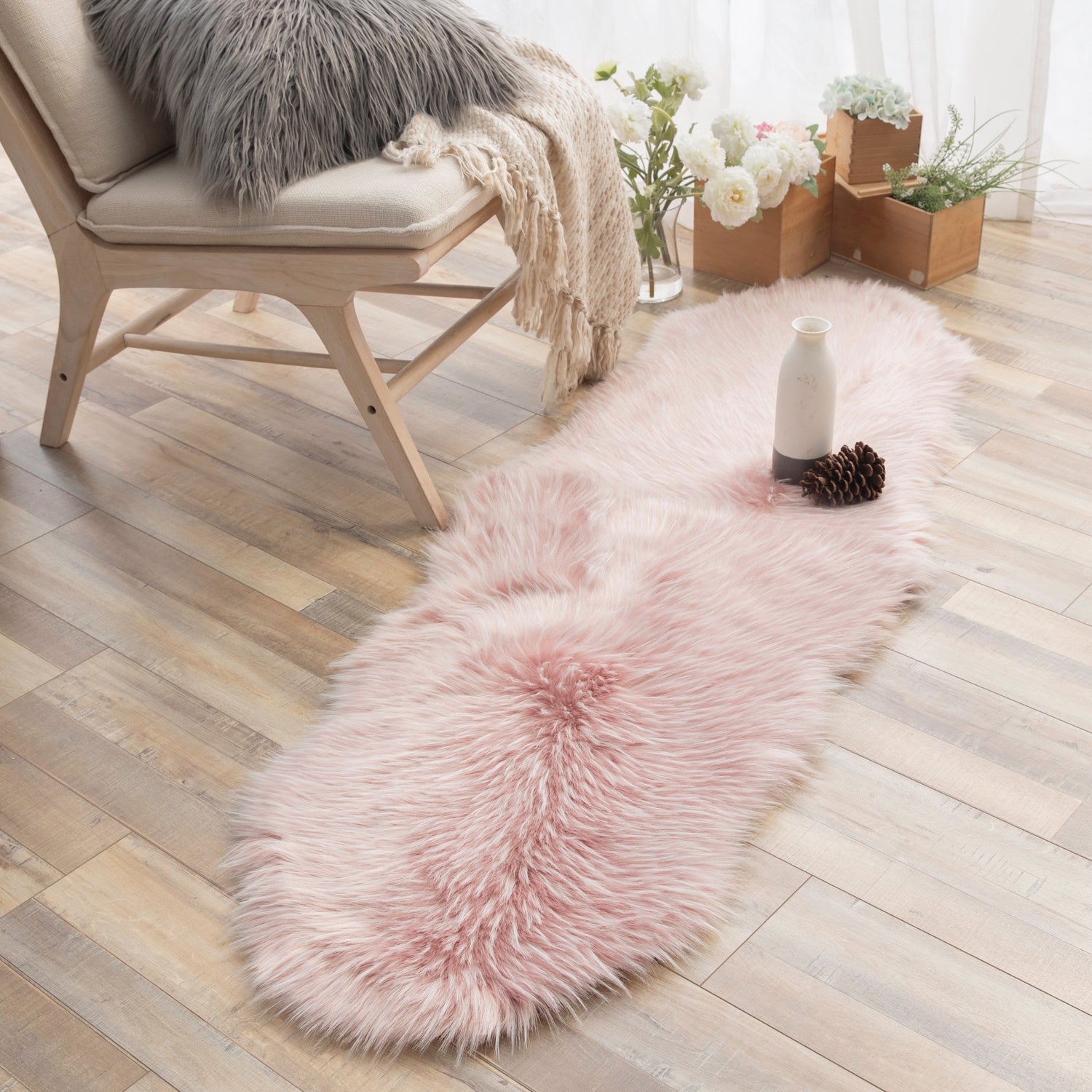 1 PC Artificial Animal Wool 24x24 Faux Sheepskin Plush for Home Floor Mats Light Pink - Piccocasa