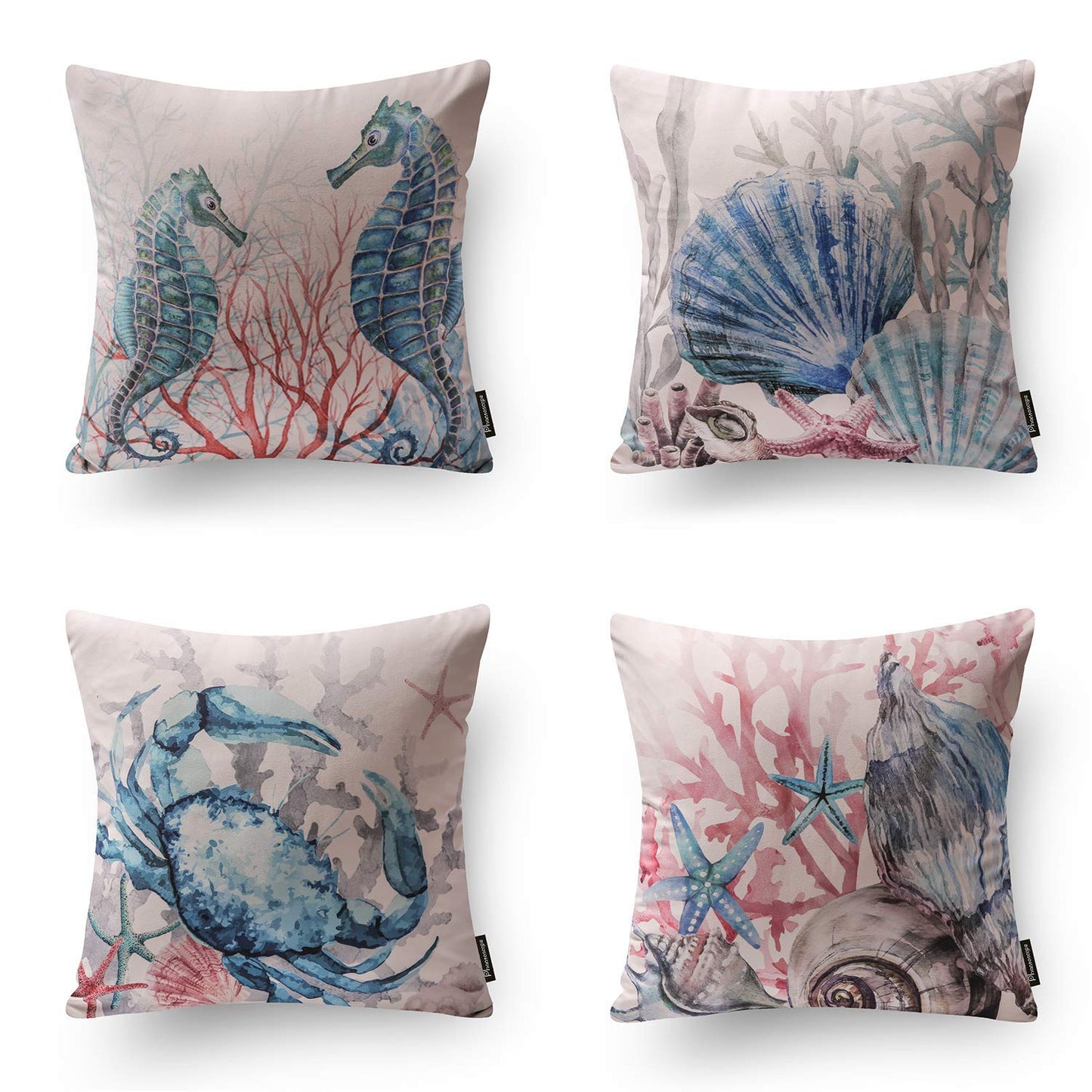 Ocean Series Decorative Throw Pillow Covers, 18" x 18", Set of 4