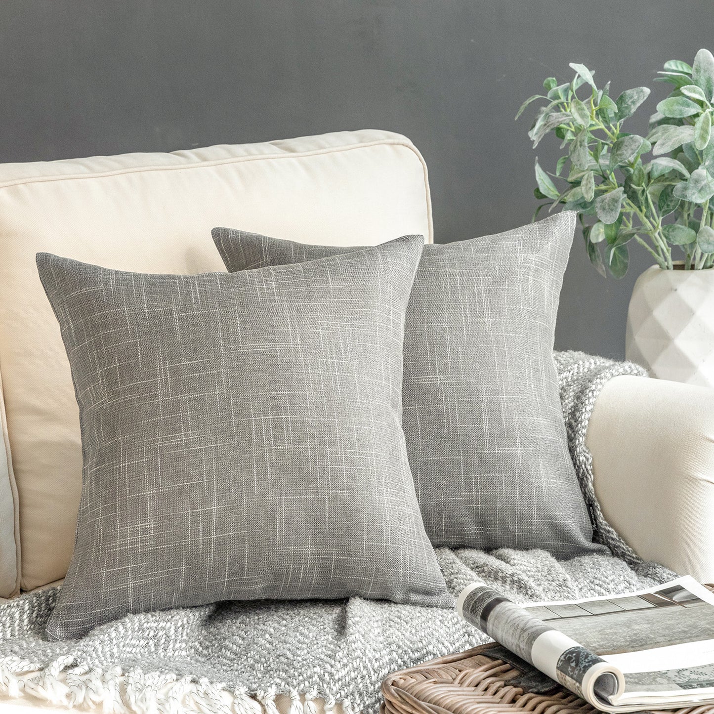 Soft Textured Linen Burlap Series Decorative Throw Pillow Covers, 18" x 18", 1 Pack Of 2