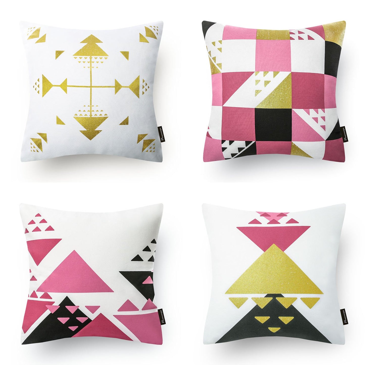 Geometric 100% Cotton Series Decorative Throw Pillow Covers, 18" x 18", 4 Pack
